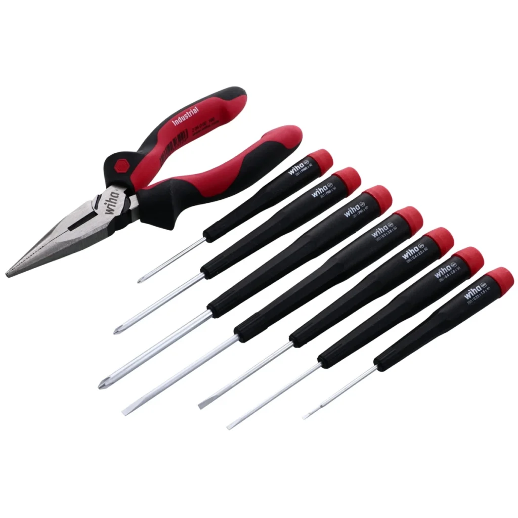 Wiha 8 Piece Precision Slotted and Phillips Screwdrivers and Pliers Set