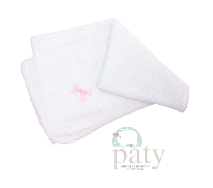 Paty Swaddle Blanket with Bow-White/Pink