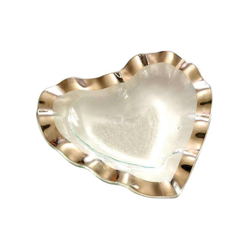 Annieglass Platinum Ruffle 8in Heart Bowl