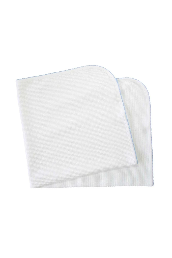 White Bubble Blanket with Blue Trim