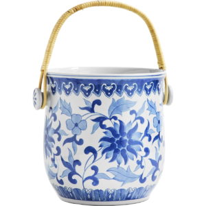 Canton Porcelain Basket with Woven Cane Handle