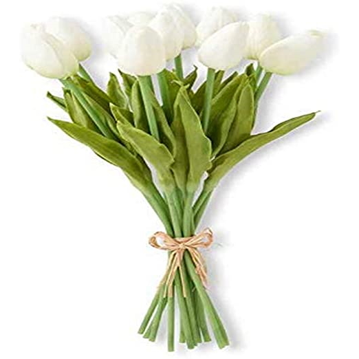 K&K Interiors 13.5" White Real Touch Mini Tulip Bouquet