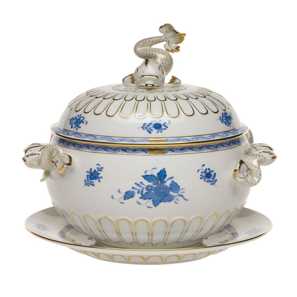Herend Chinese Bouquet Blue Tureen & Platter