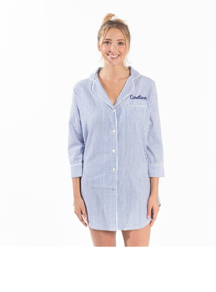 Bella Seersucker Sleep Shirt - Blue