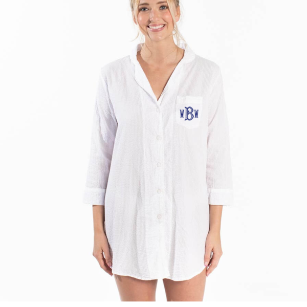 Bella Seersucker Sleep Shirt - White