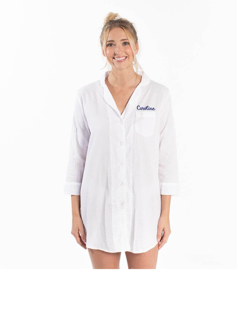 Bella Seersucker Sleep Shirt - White