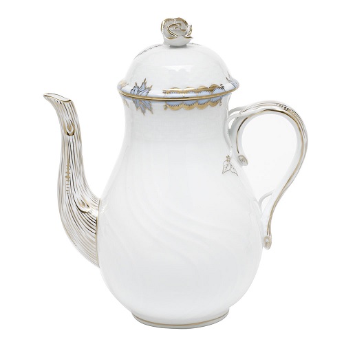 Herend Princess Victoria Light Blue Coffee Pot With Rose
