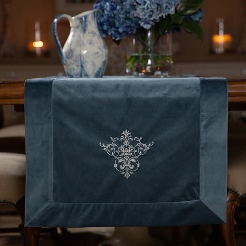 Crown Linen Designs Victorian Velvet Blue Runner