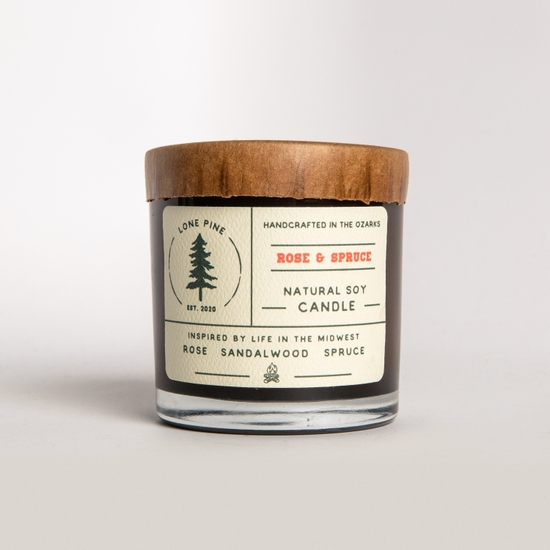 Lone Pine Rose & Spruce Soy Candle