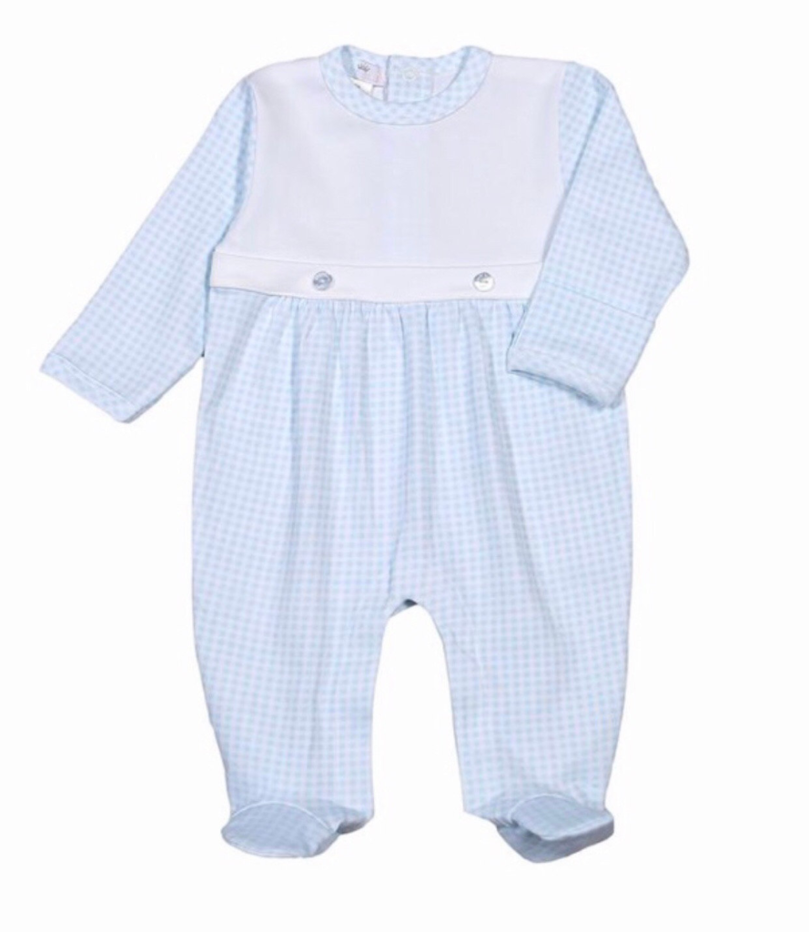 Baby Bliss Peter Two Button Blue Gingham Footie