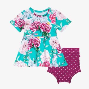Eloise Short Sleeve Peplum Ruffled Bummie Set