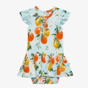 Mirabella Ruffled Cap Sleeve Henley Twirl Skirt Bodysuit