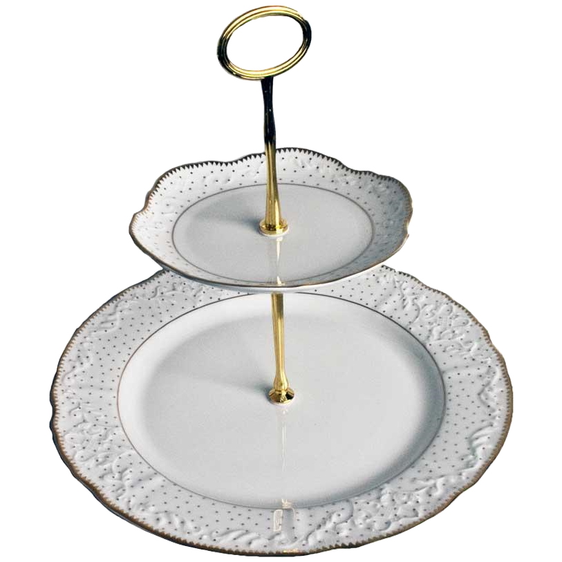 Simply Anna Polka Gold 2 Plate Tiered Cake Stand