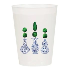 Topiary Ginger Jar Watercolor Reusable Cups - Set of 10  