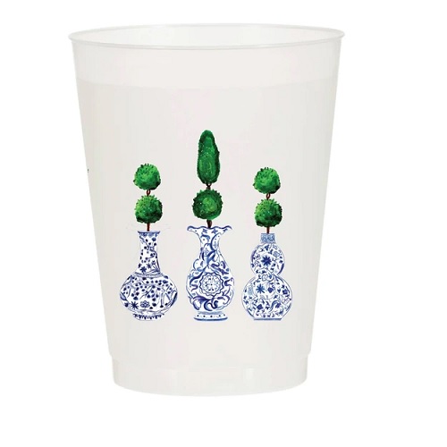 Topiary Ginger Jar Watercolor Reusable Cups - Set of 10