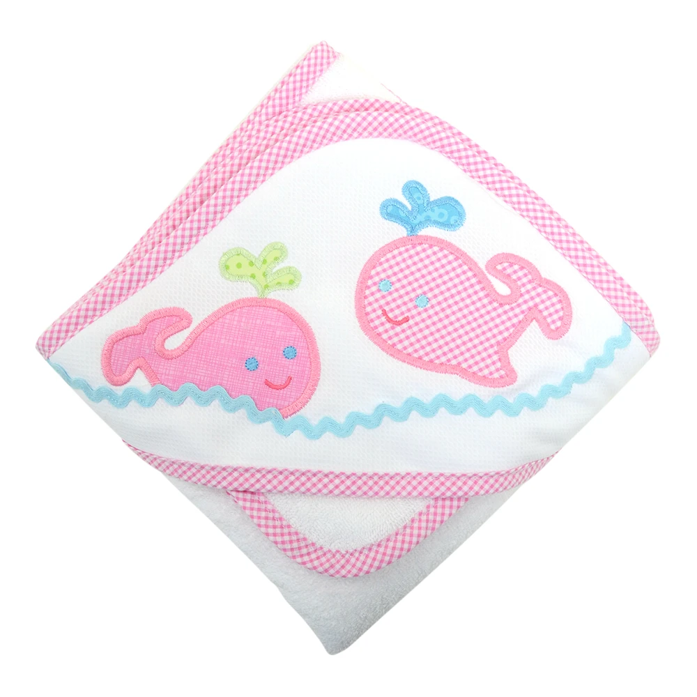 3 Martha's Pink Whale Hooded Towel and Wash Cloth