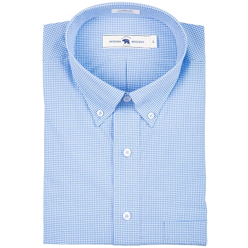 Sky Micro Gingham Classic Fit Stretch Shirt