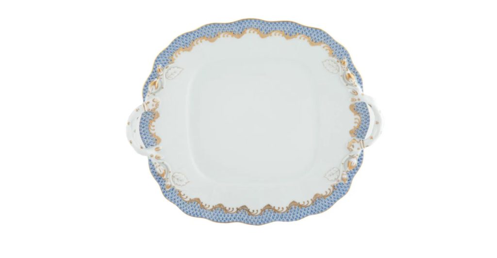 Herend Fish Scale Light Blue Square Cake Plate
