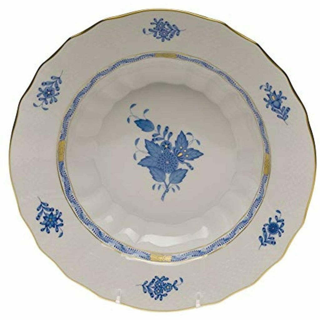 Herend Chinese Bouquet Blue Rim Soup Bowl 9.5"D