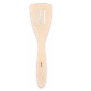 Pacific Merchants 12" Beechwood Large Curved Wooden Slotted Spatula