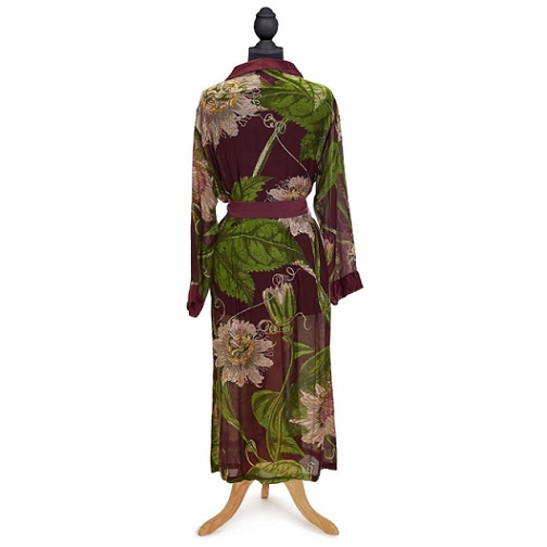 Passion Flower Burgundy Robe Gown with Removable Waist Tie Closure