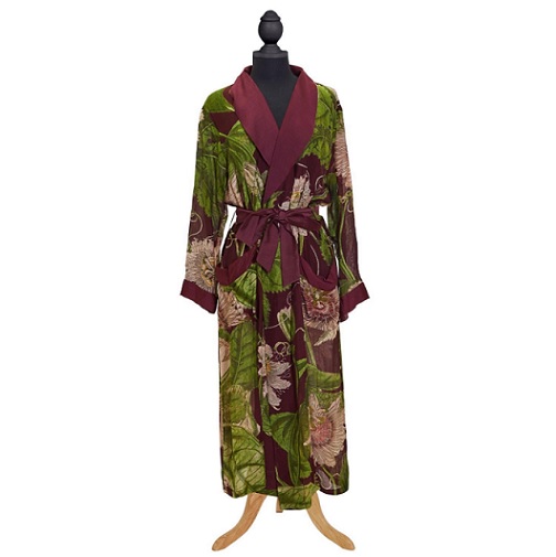 Passion Flower Burgundy Robe Gown with Removable Waist Tie Closure Passion Flower Burgundy Robe Gown with Removable Waist Tie Closure