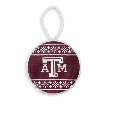 Texas A&M Fairisle Needlepoint Ornament (Maroon)