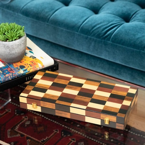 Bey Berk 18" Backgammon Set with Multi-Color Wood Inlay
