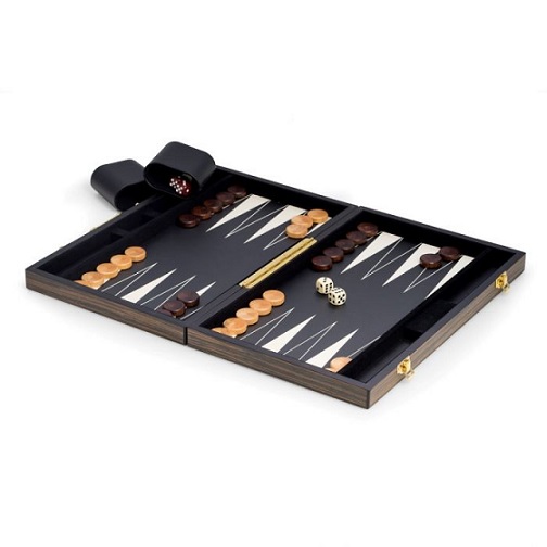 Backgammon Set with Wenge Finished Wood Exterior and Black and White Interior.