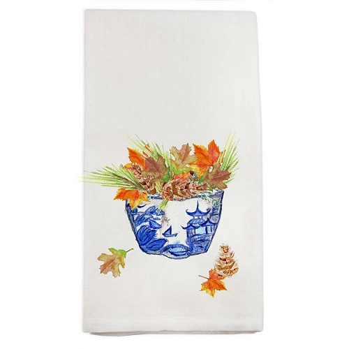 Blue White Bowl with Fall Leaves Guest Towel