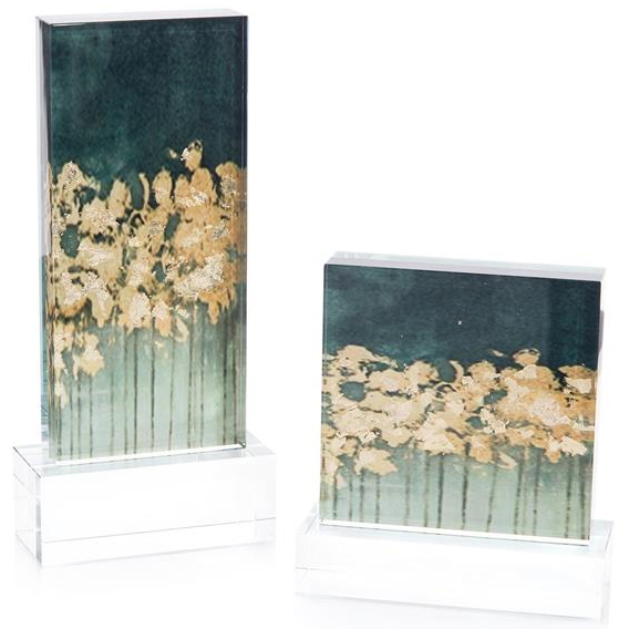 Set of Two Gold over Teal Decorative Art Pieces