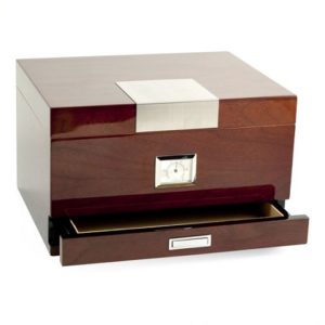 BeyBerk Walnut Wood 60 Cigar Humidor with Accessory Drawer.