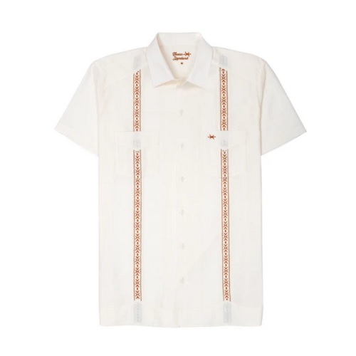 Texas Standard Tejas Guayabera Shirt - Burnt Orange/Ivory