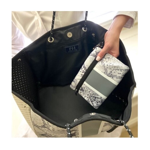 Parker & Hyde Silver Python and Grey Stripe Tote