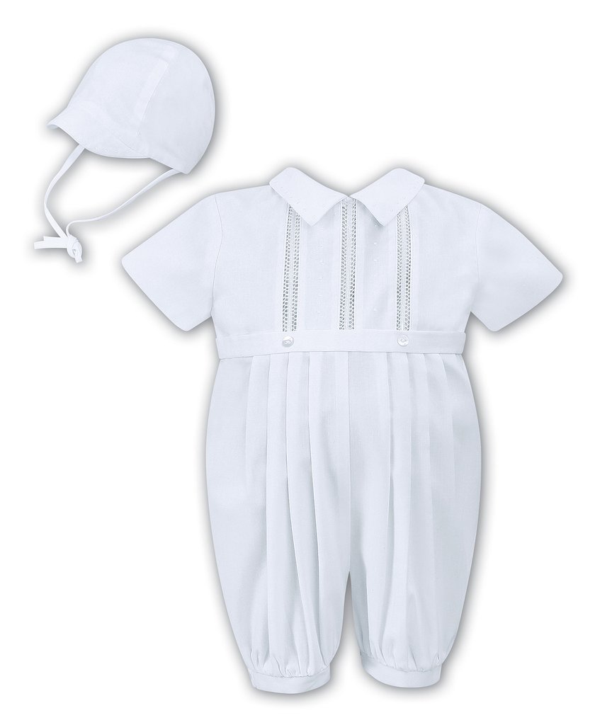 Sarah Louise Boys White Romper with Hat