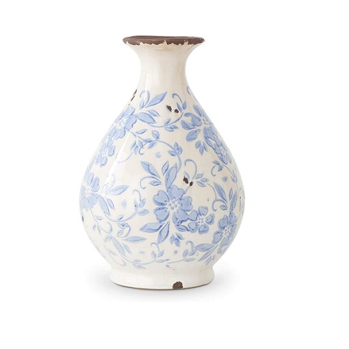 K&K Interiors Blue and White 8.25 Inch Ceramic Vase