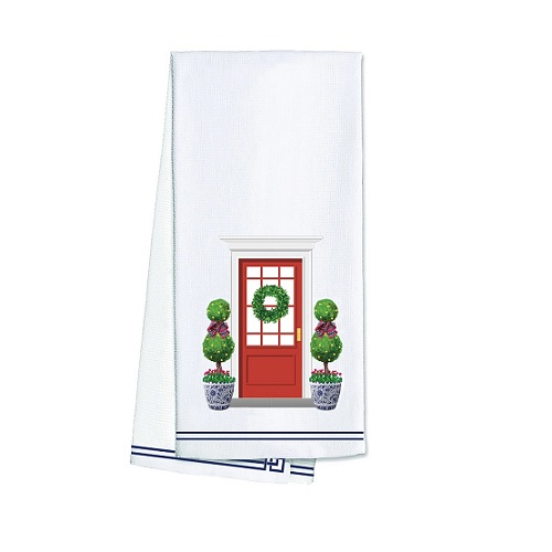WH Hostess Christmas Front Door Cotton Tea Towel