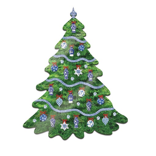 Blue and White 500 Pc Christmas Tree Shape Jigsaw Puzzle