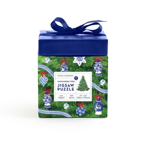 Blue and White 500 Pc Christmas Tree Shape Jigsaw Puzzle