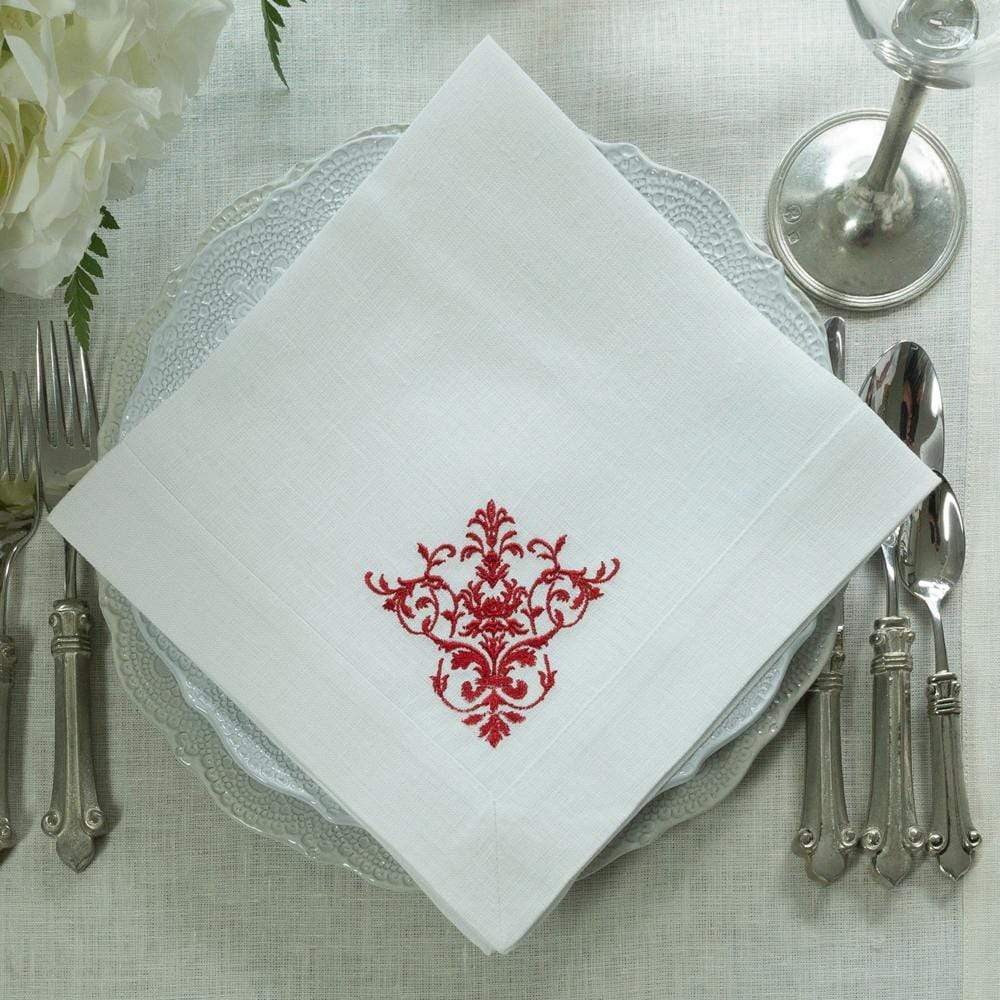 Crown Linen Designs Large Victorian Napkin - CreamRed