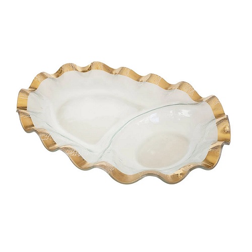 Annieglass Gold Ruffled Oval Chip & Dip