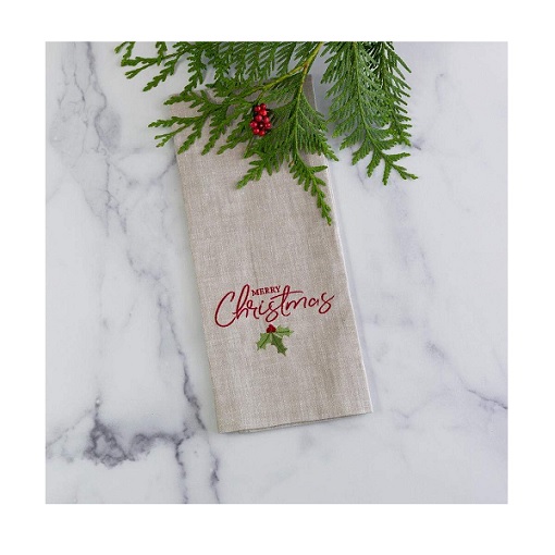 Merry Christmas with Holly Linen Towel
