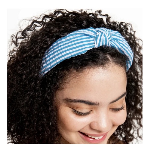 Seersucker Top Knot Headband - Turquoise