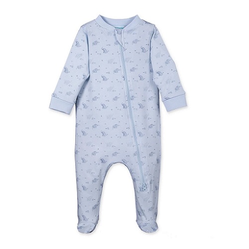 Feather Baby Elephants Zipper Footie Baby Blue Berings