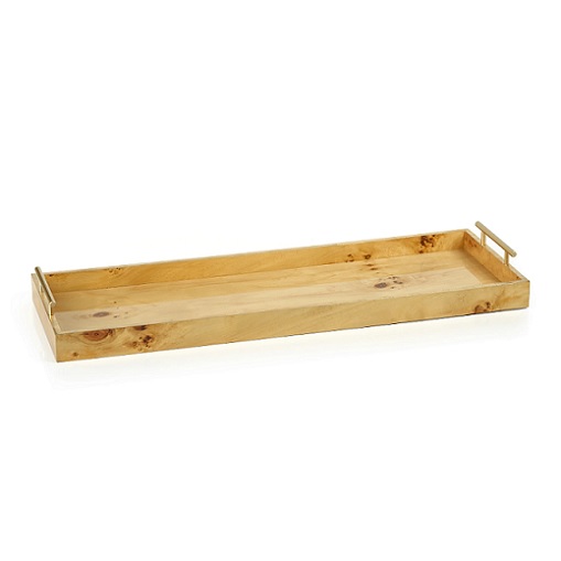 Zodax Dubbo Burl Wood Rectangular Tray with Gold Handles Berings