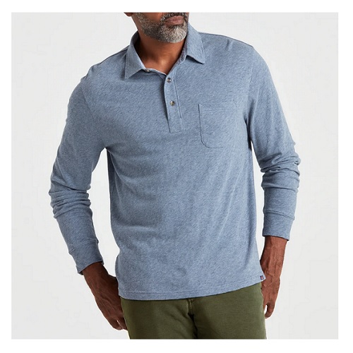Faherty Long-Sleeve Luxe Solid Polo - Flint Heather