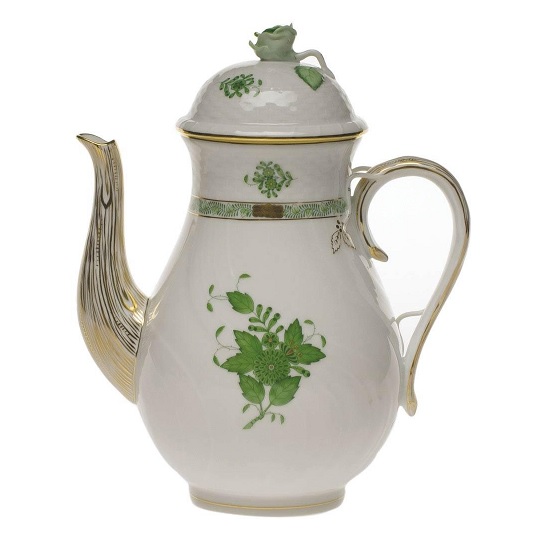 Herend Chinese Bouquet Green Coffee Pot with Rose