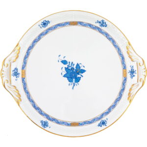 Herend Chinese Bouquet Blue Round Tray with Handles
