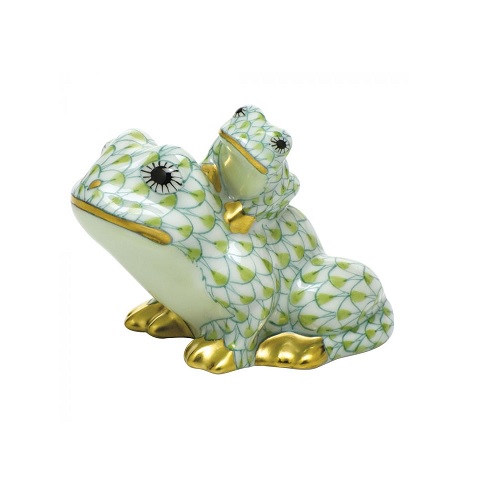 Herend Mother & Baby Frog - Key Lime