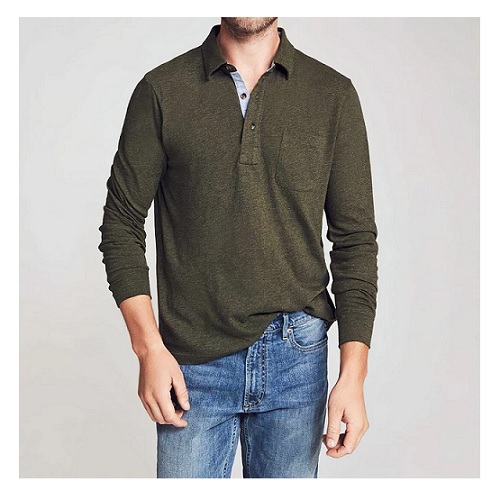 Faherty Long Sleeve Luxe Solid Polo - Olive Heather